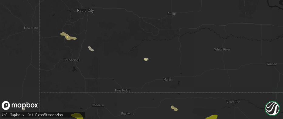 Hail map in Kyle, SD on July 9, 2026