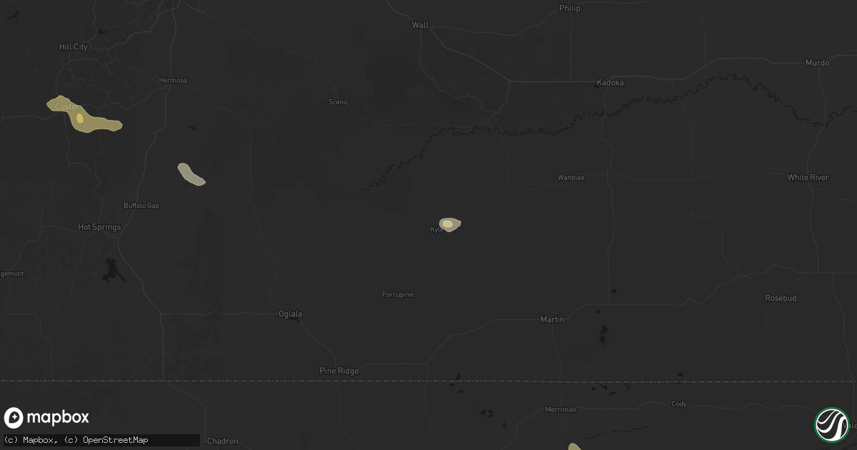 Hail map in Kyle, SD on July 9, 2026