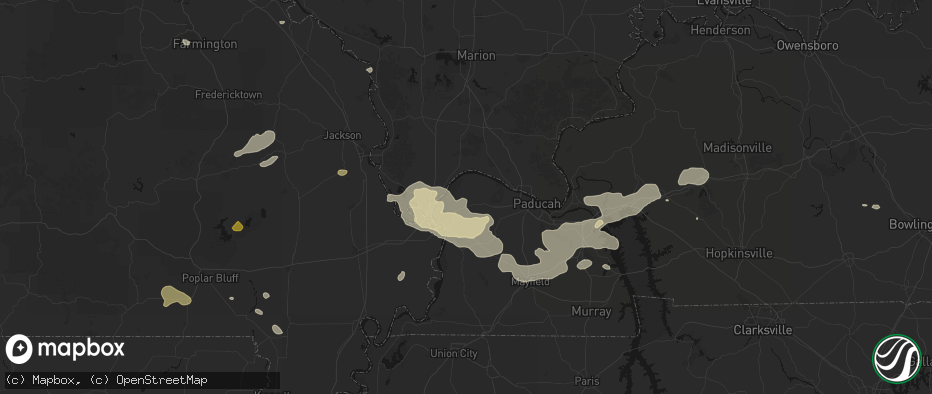 Hail map in La Center, KY on July 9, 2026