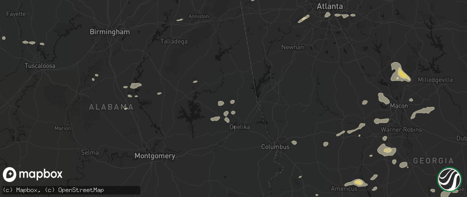 Hail map in Lafayette, AL on July 9, 2026