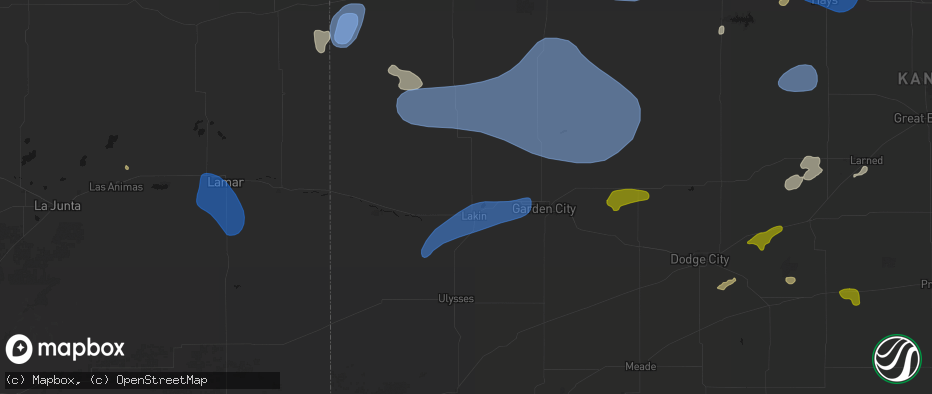 Hail map in Lakin, KS on July 9, 2026