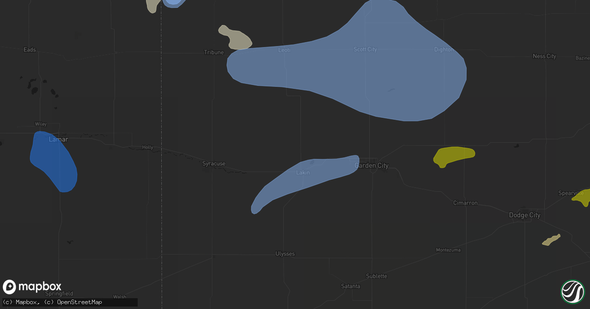 Hail map in Lakin, KS on July 9, 2026