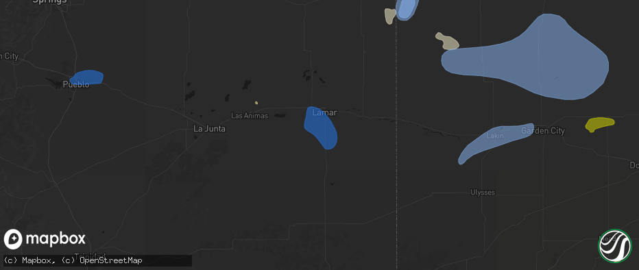 Hail map in Lamar, CO on July 9, 2026