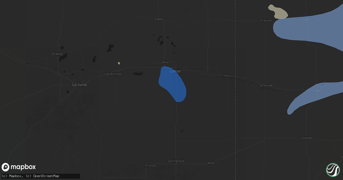 Hail map in Lamar, CO on July 9, 2026