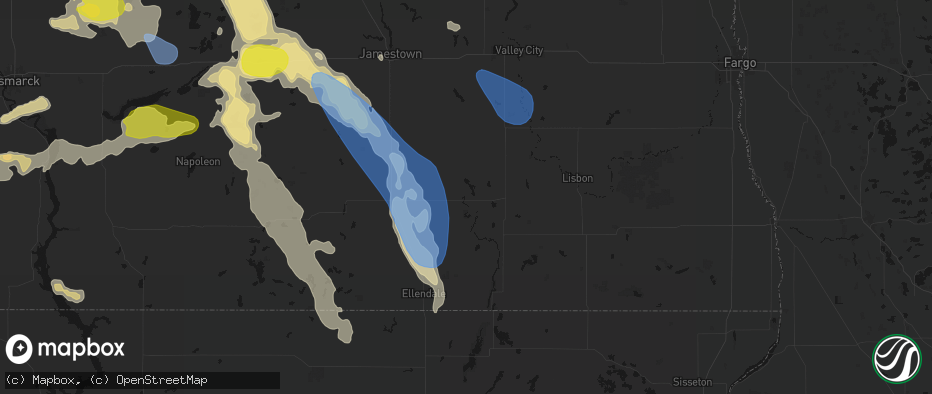 Hail map in Lamoure, ND on July 9, 2026