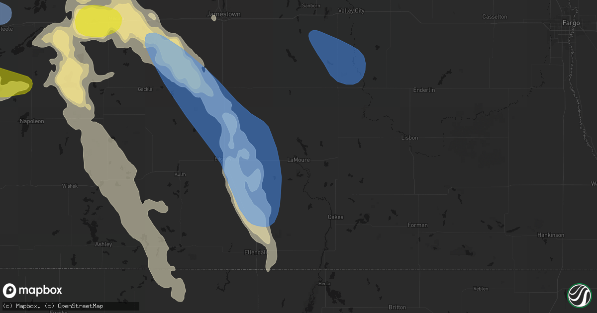 Hail map in Lamoure, ND on July 9, 2026