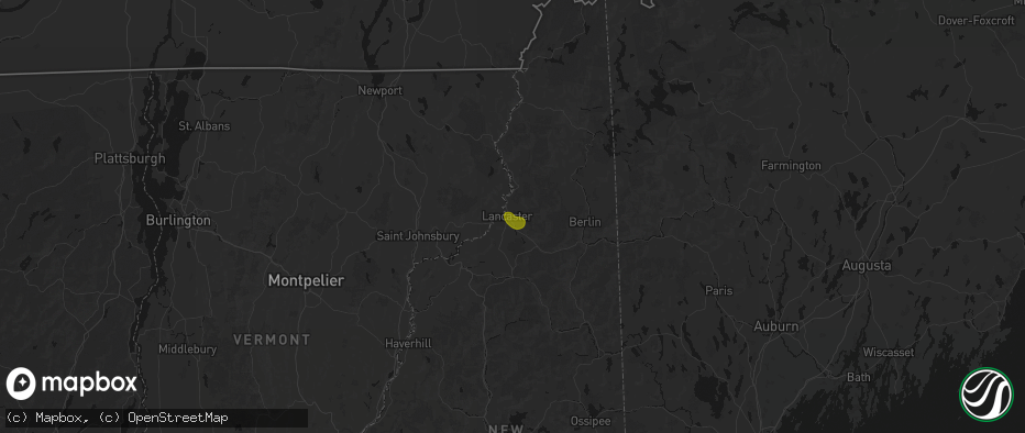 Hail map in Lancaster, NH on July 9, 2026