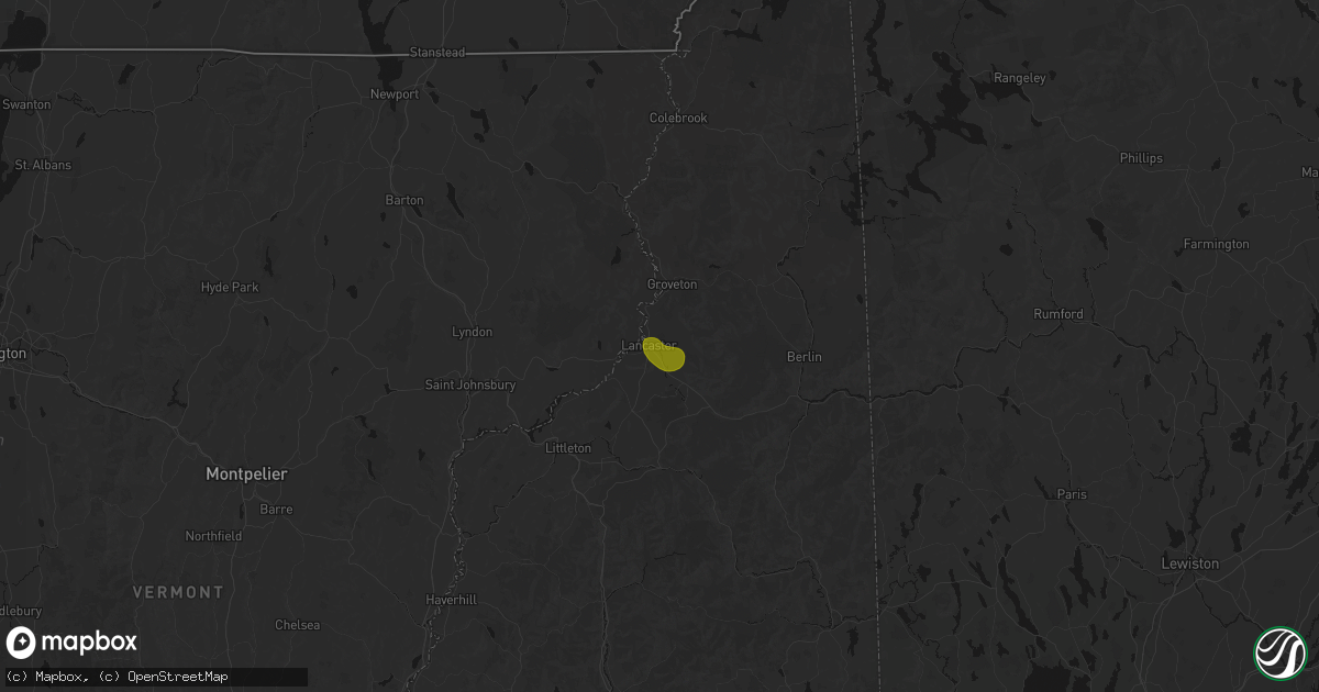 Hail map in Lancaster, NH on July 9, 2026