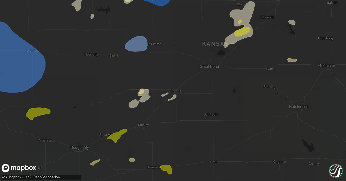Hail map in Larned, KS on July 9, 2026