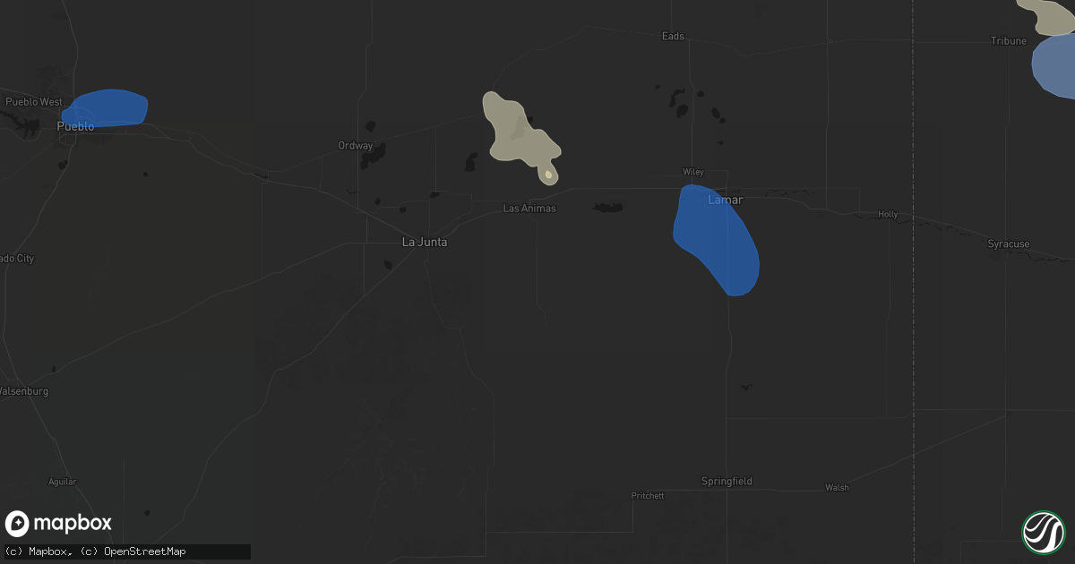 Hail map in Las Animas, CO on July 9, 2026