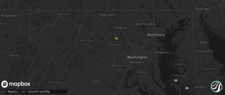 Hail map in Leesburg, VA on July 9, 2026