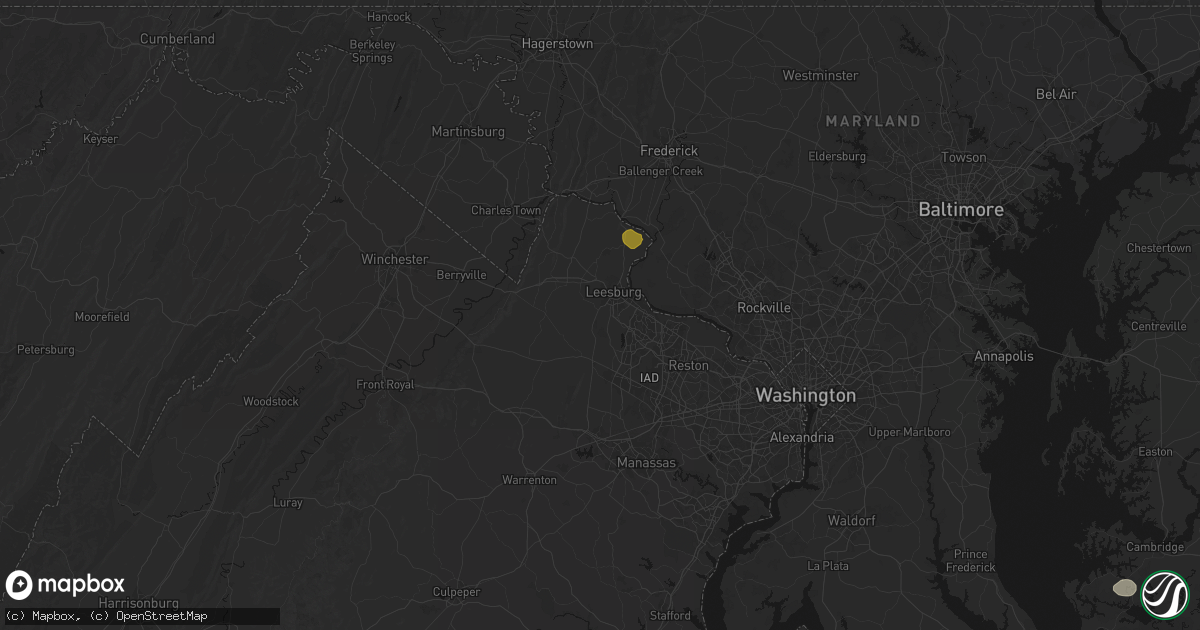 Hail map in Leesburg, VA on July 9, 2026
