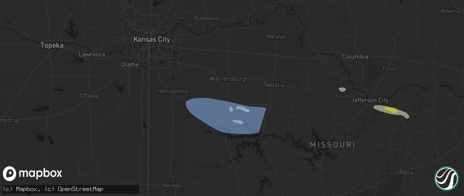 Hail map in Leeton, MO on July 9, 2026