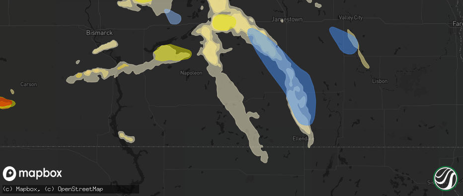 Hail map in Lehr, ND on July 9, 2026
