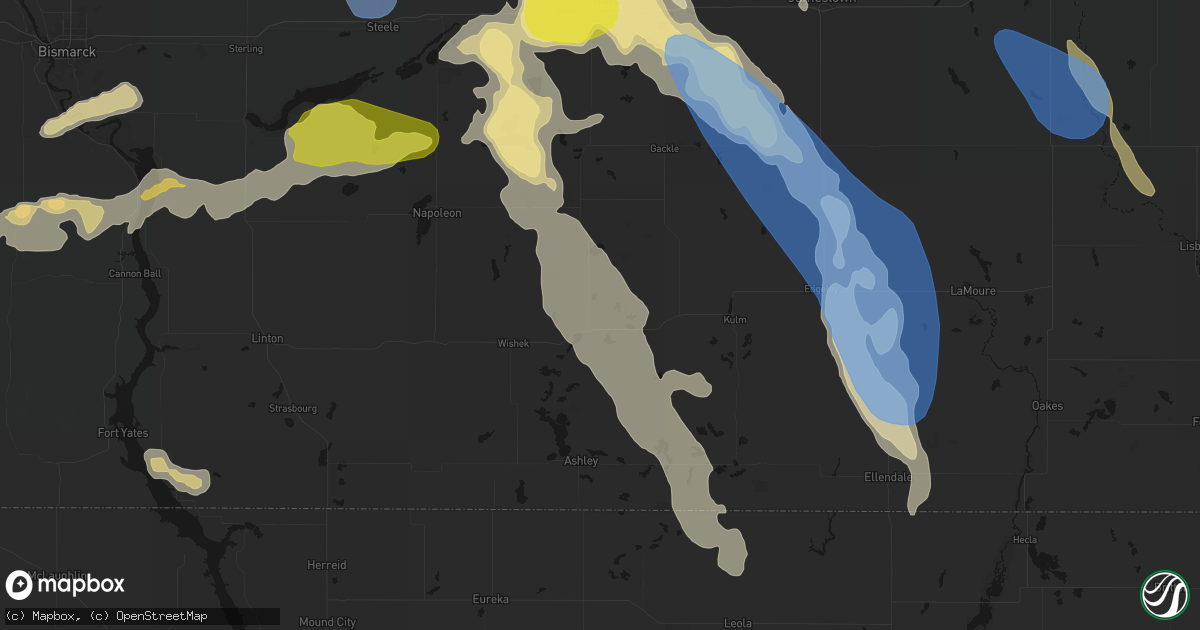 Hail map in Lehr, ND on July 9, 2026