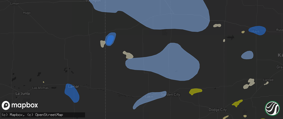 Hail map in Leoti, KS on July 9, 2026