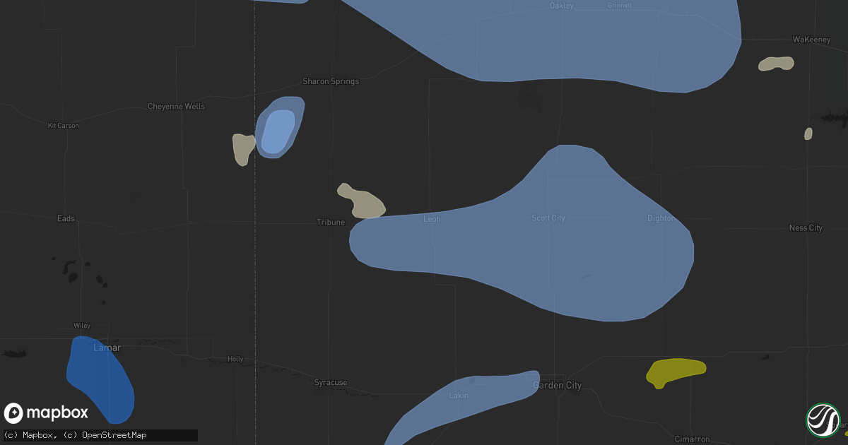 Hail map in Leoti, KS on July 9, 2026