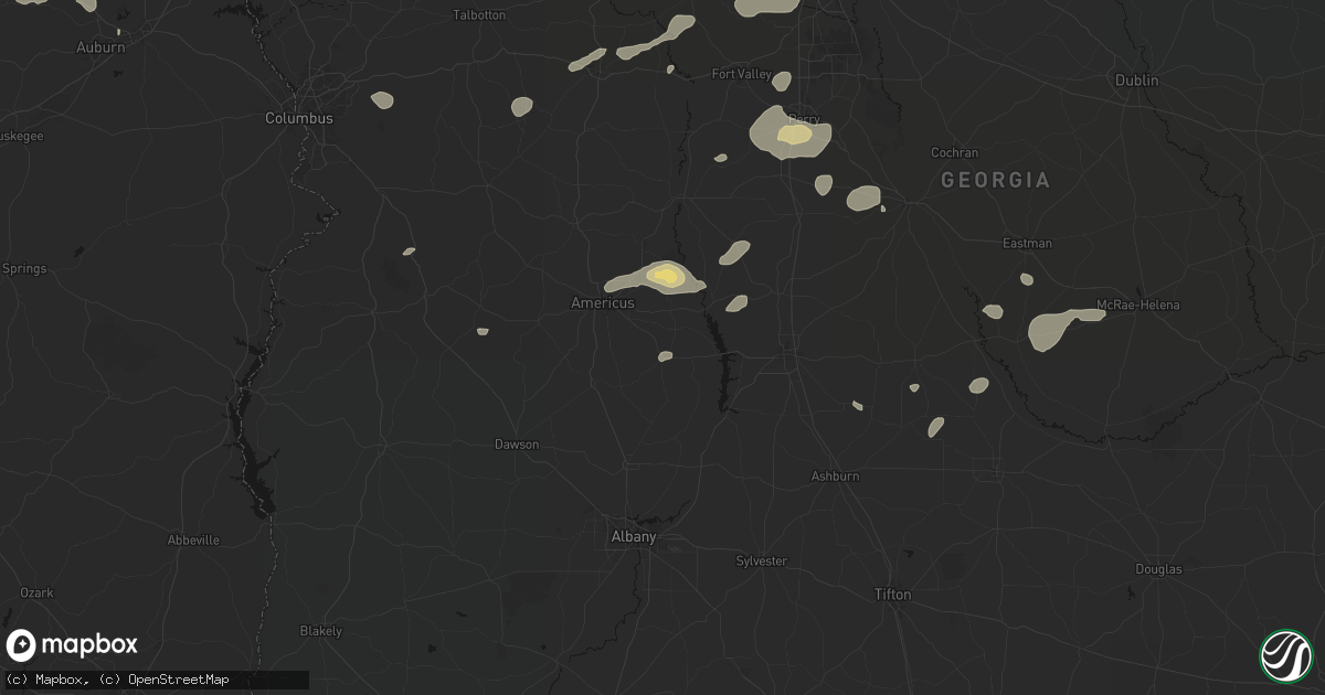 Hail map in Leslie, GA on July 9, 2026