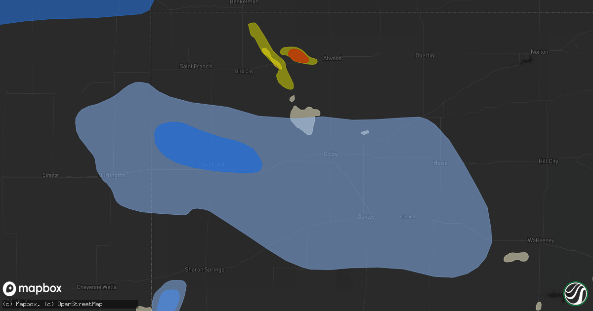 Hail map in Levant, KS on July 9, 2026