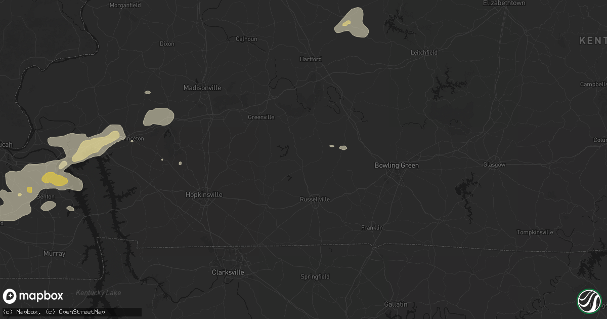 Hail map in Lewisburg, KY on July 9, 2026