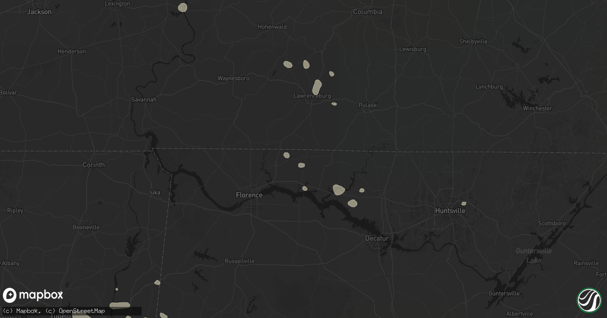 Hail map in Lexington, AL on July 9, 2026