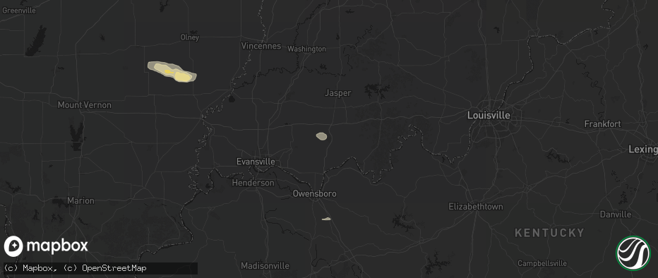 Hail map in Lincoln City, IN on July 9, 2026