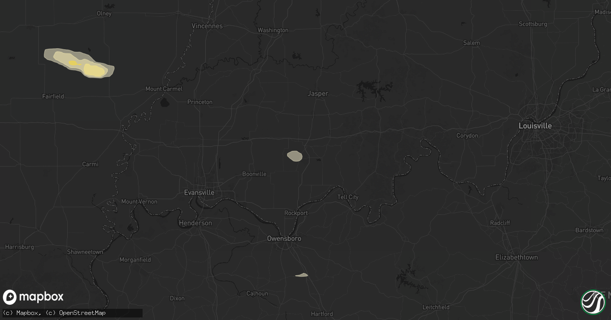 Hail map in Lincoln City, IN on July 9, 2026