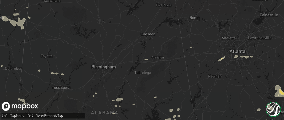 Hail map in Lincoln, AL on July 9, 2026