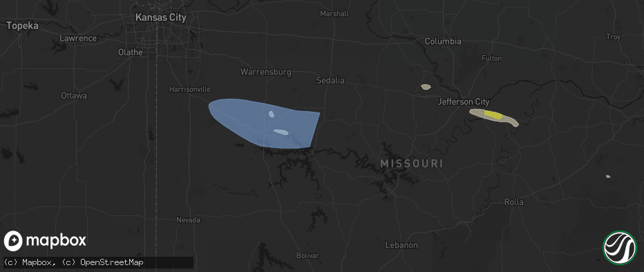 Hail map in Lincoln, MO on July 9, 2026