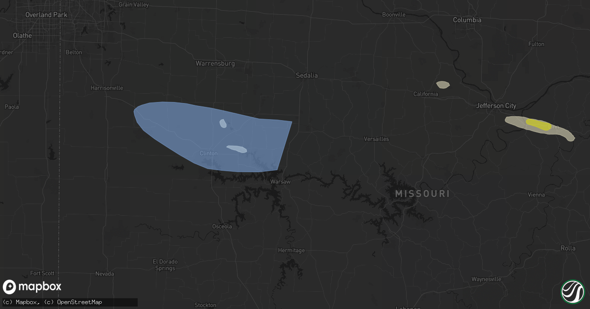 Hail map in Lincoln, MO on July 9, 2026