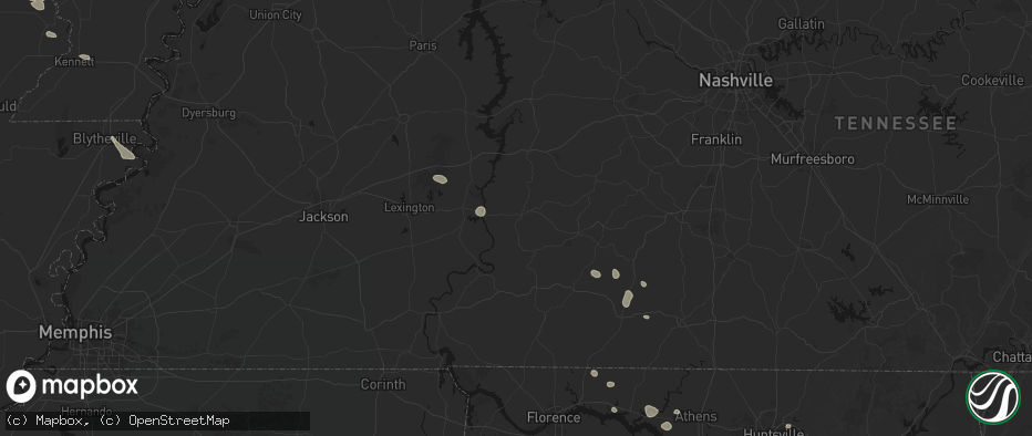 Hail map in Linden, TN on July 9, 2026