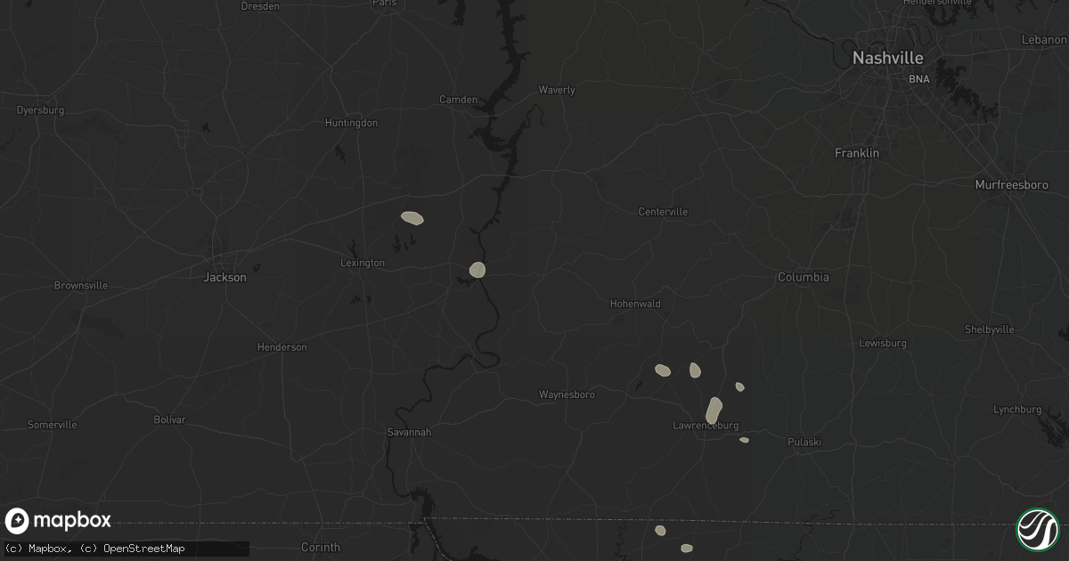 Hail map in Linden, TN on July 9, 2026