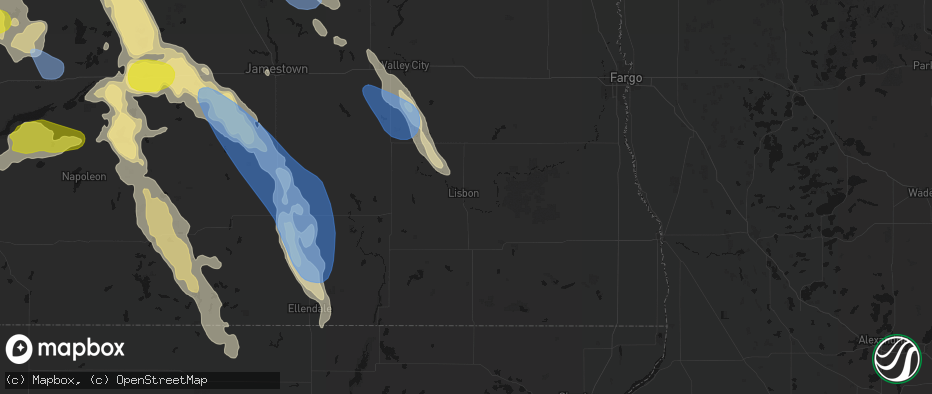 Hail map in Lisbon, ND on July 9, 2026