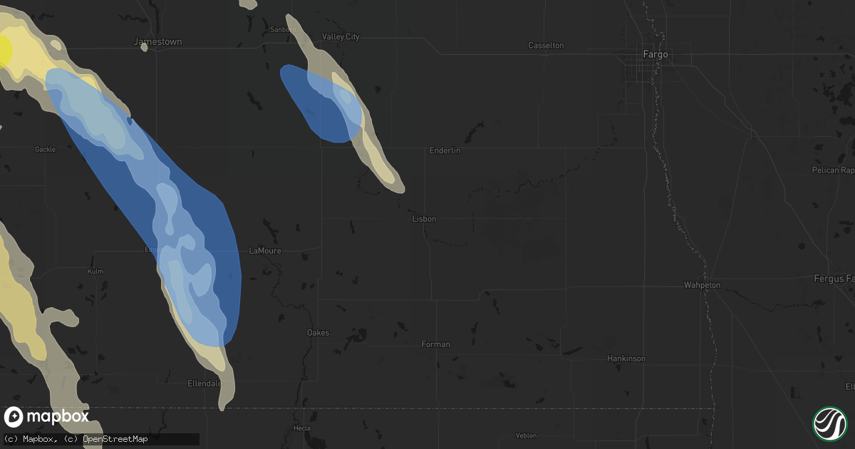 Hail map in Lisbon, ND on July 9, 2026