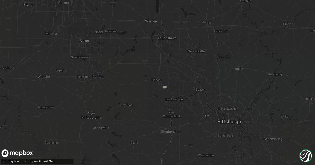 Hail map in Lisbon, OH on July 9, 2026