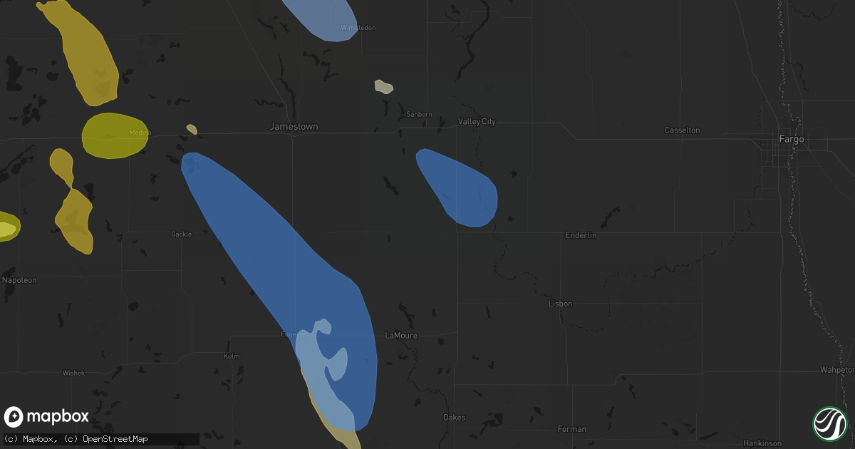 Hail map in Litchville, ND on July 9, 2026
