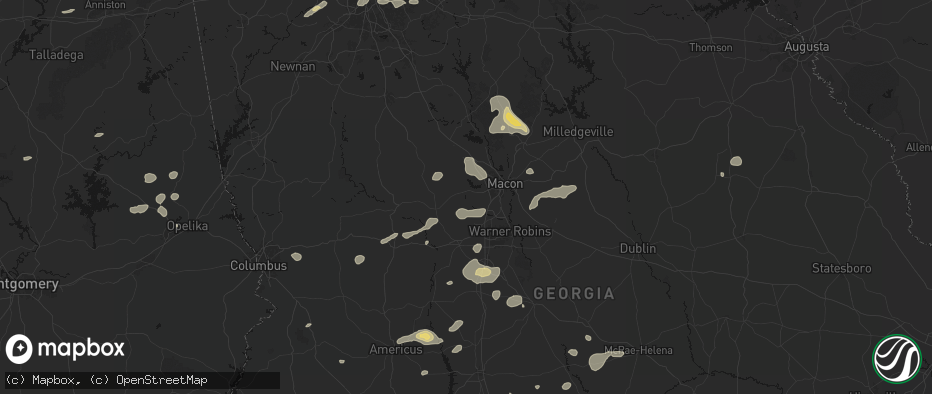 Hail map in Lizella, GA on July 9, 2026