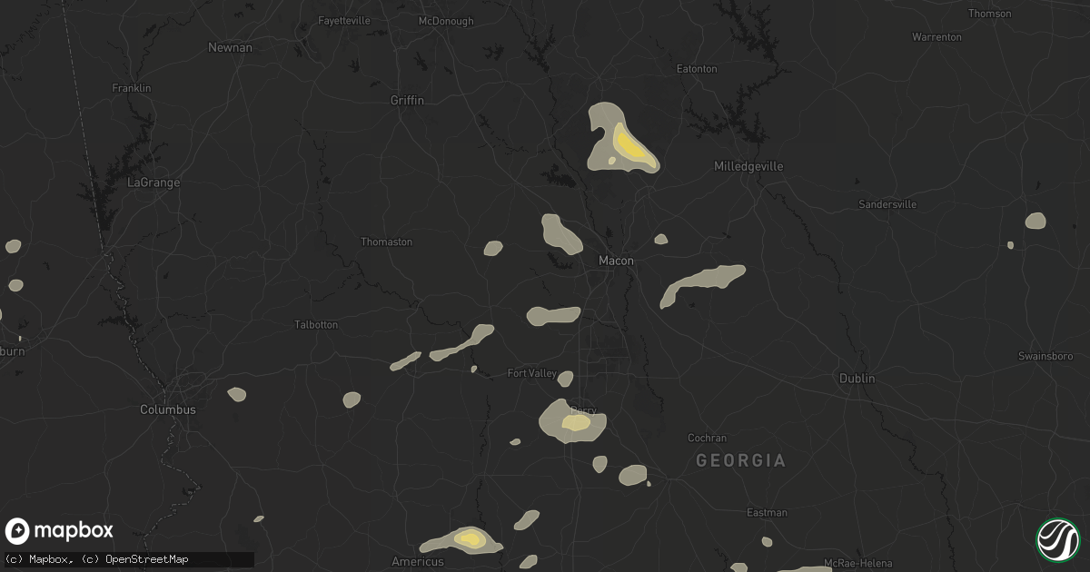 Hail map in Lizella, GA on July 9, 2026