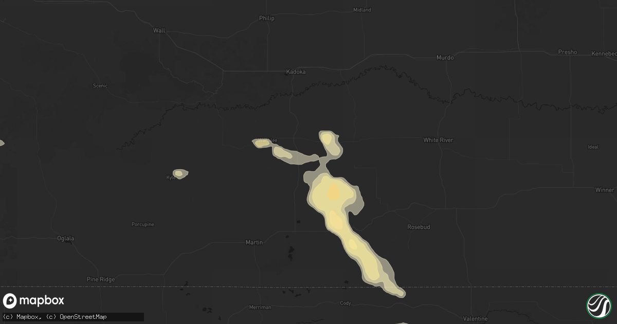 Hail map in Long Valley, SD on July 9, 2026