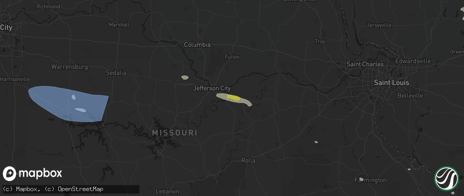 Hail map in Loose Creek, MO on July 9, 2026