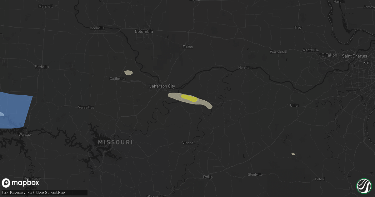Hail map in Loose Creek, MO on July 9, 2026