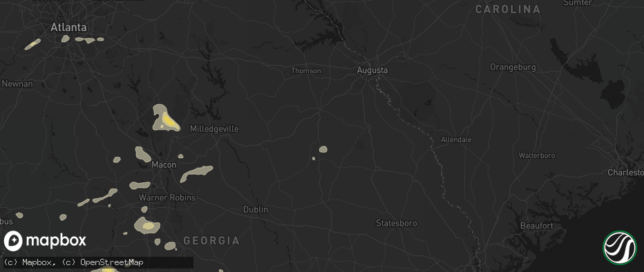 Hail map in Louisville, GA on July 9, 2026
