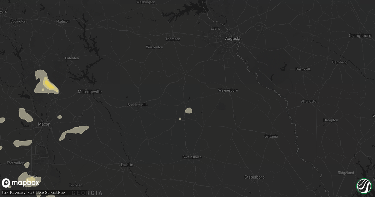 Hail map in Louisville, GA on July 9, 2026