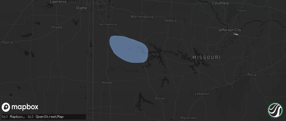 Hail map in Lowry City, MO on July 9, 2026