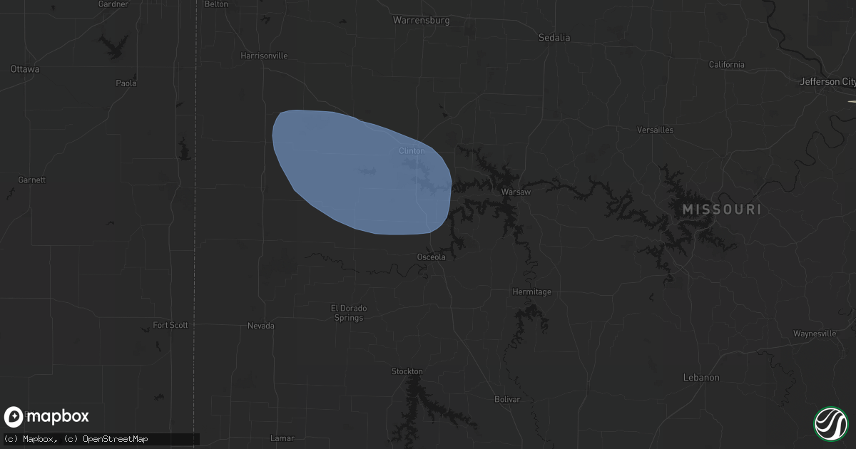 Hail map in Lowry City, MO on July 9, 2026