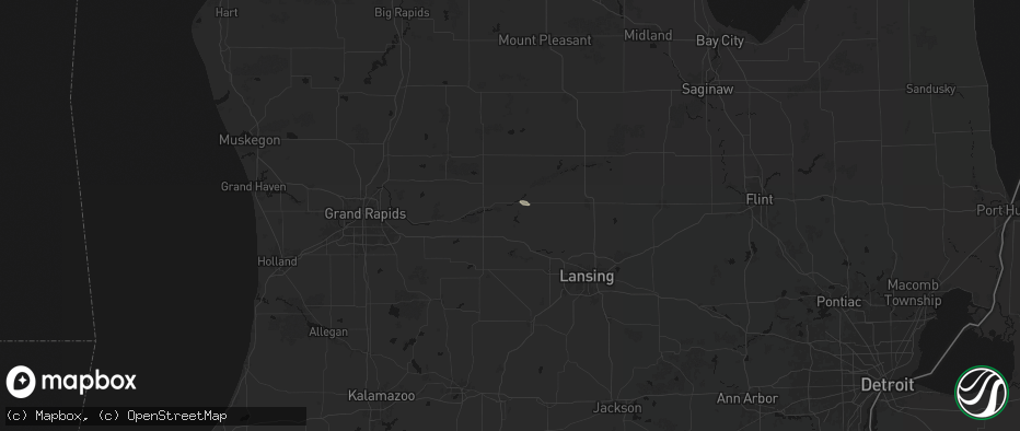 Hail map in Lyons, MI on July 9, 2026