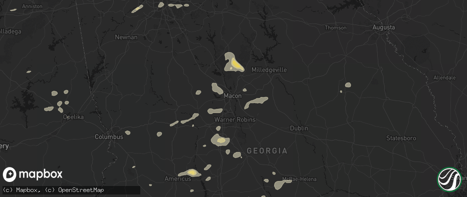 Hail map in Macon, GA on July 9, 2026