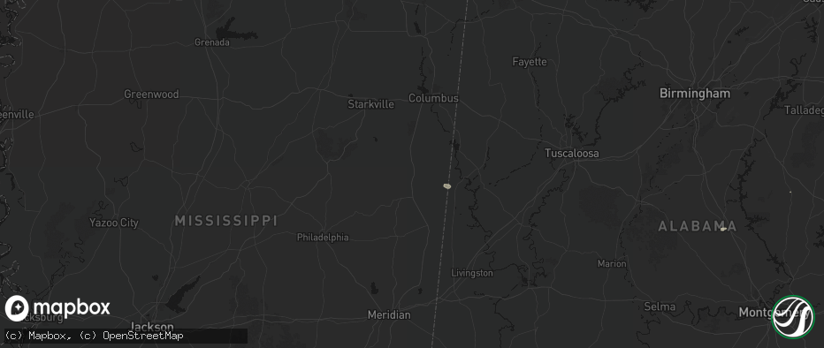 Hail map in Macon, MS on July 9, 2026