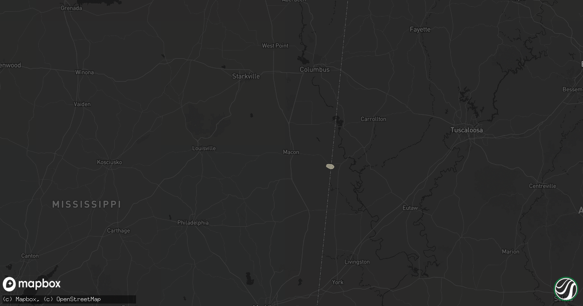 Hail map in Macon, MS on July 9, 2026