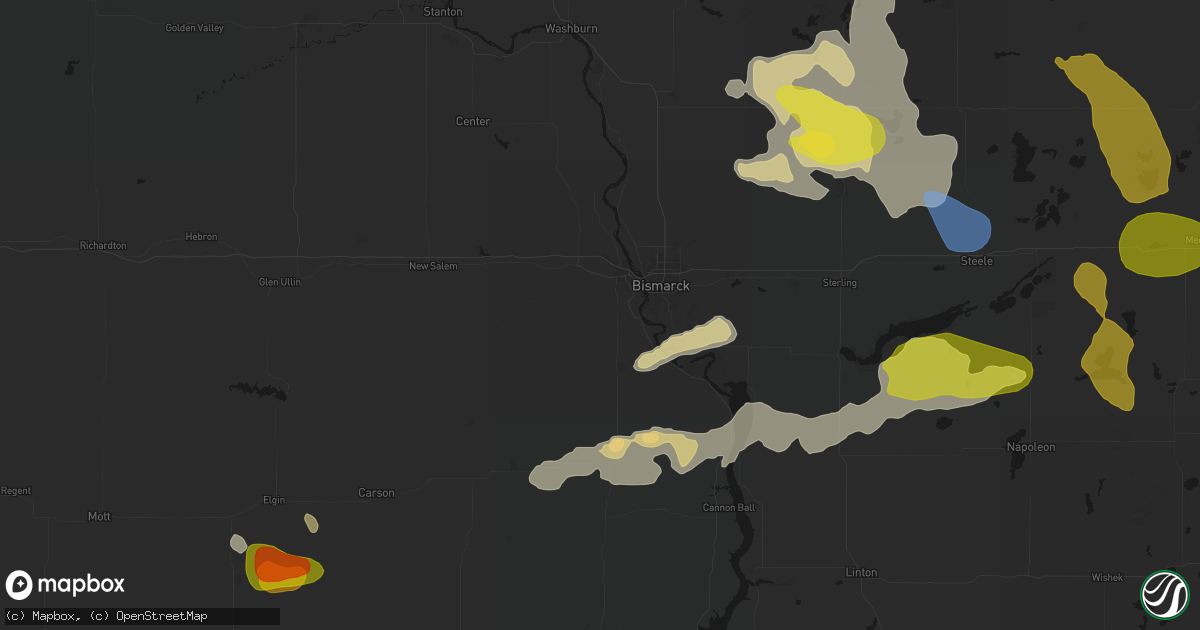 Hail map in Mandan, ND on July 9, 2026